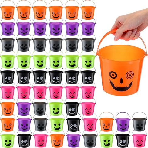 Jenaai 24 Pcs Halloween Plastic Buckets for Kids 5.71 x 4.53 x 4.53 Inch Halloween Trick or Treat Buckets Jack O Lantern Candy Basket Pumpkin Pail with Handle for Halloween Party Favor Supplies in Saudi Arabia