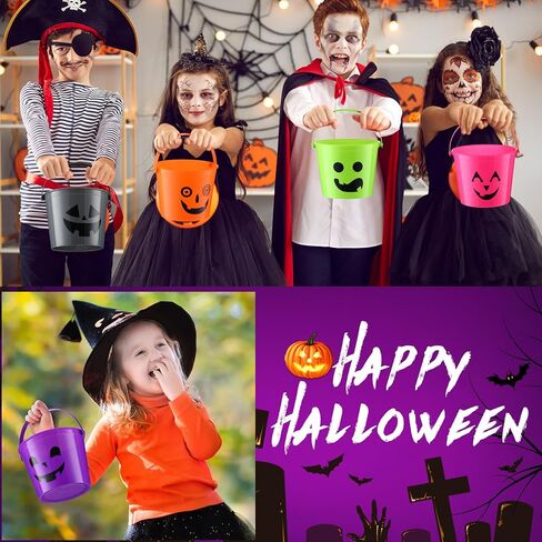 Jenaai 24 Pcs Halloween Plastic Buckets for Kids 5.71 x 4.53 x 4.53 Inch Halloween Trick or Treat Buckets Jack O Lantern Candy Basket Pumpkin Pail with Handle for Halloween Party Favor Supplies in Saudi Arabia
