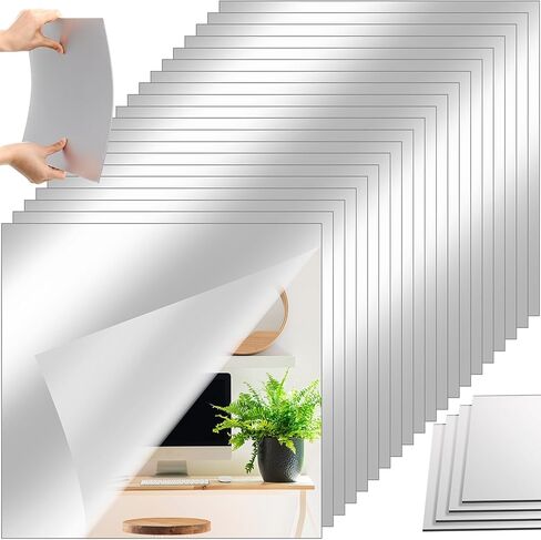20 قطعة من مرايا صالة الألعاب الرياضية مقاس 12 × 12 بوصة من Queekay للمنزل بدون إطار مرآة حائط أكريليك 3 مم 1/8 بوصة سميكة مثبتة على الحائط بلاط مرآة ذاتية اللصق لسقف غرفة النوم in Saudi Arabia