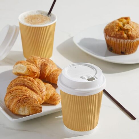 Juvale 50 Pack Disposable Small Coffee Cups 8 oz, Insulated, Ripple, To Go Kraft Paper Coffee Cups with Lids and Stirring Straws Included for Hot Drinks (150 Total Pcs) in Saudi Arabia