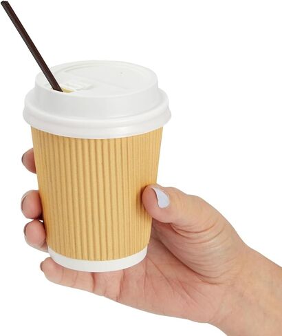 Juvale 50 Pack Disposable Small Coffee Cups 8 oz, Insulated, Ripple, To Go Kraft Paper Coffee Cups with Lids and Stirring Straws Included for Hot Drinks (150 Total Pcs) in Saudi Arabia