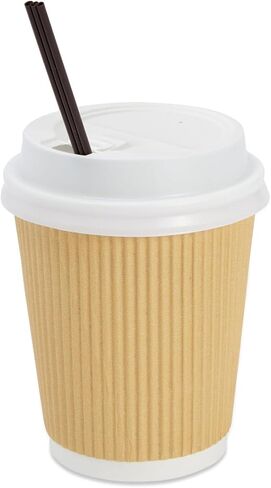 Juvale 50 Pack Disposable Small Coffee Cups 8 oz, Insulated, Ripple, To Go Kraft Paper Coffee Cups with Lids and Stirring Straws Included for Hot Drinks (150 Total Pcs) in Saudi Arabia