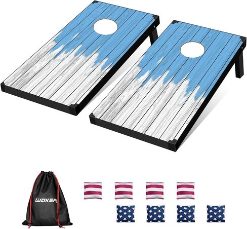 Corn Holes Outdoor Game Set: Classic Cornhole Set Regulation Size with 8 Corn Hole Bean Bags & Carrying Case, MDF Wood Cornhole Boards Bean Bag Toss Game for Backyard, Beach, Tailgates, Party(Style G) in Saudi Arabia