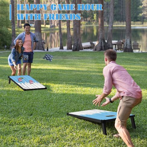 Corn Holes Outdoor Game Set: Classic Cornhole Set Regulation Size with 8 Corn Hole Bean Bags & Carrying Case, MDF Wood Cornhole Boards Bean Bag Toss Game for Backyard, Beach, Tailgates, Party(Style G) in Saudi Arabia