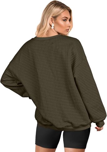 Womens Oversized Waffle Knit Sweatshirts Casual Long Sleeve Crewneck Pullover Tops in Saudi Arabia