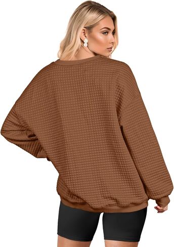 Womens Oversized Waffle Knit Sweatshirts Casual Long Sleeve Crewneck Pullover Tops in Saudi Arabia