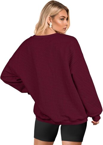 Womens Oversized Waffle Knit Sweatshirts Casual Long Sleeve Crewneck Pullover Tops in Saudi Arabia