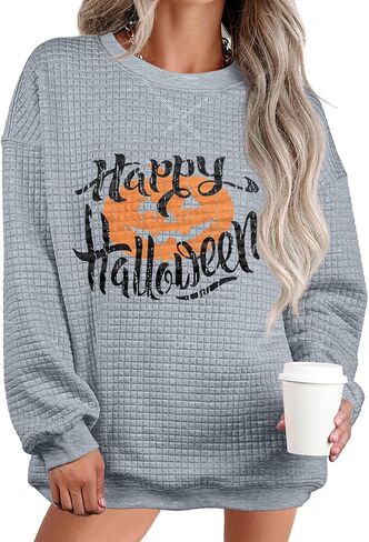 Womens Oversized Waffle Knit Sweatshirts Casual Long Sleeve Crewneck Pullover Tops in Saudi Arabia