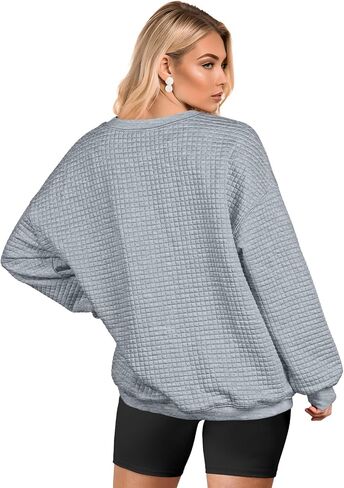 Womens Oversized Waffle Knit Sweatshirts Casual Long Sleeve Crewneck Pullover Tops in Saudi Arabia