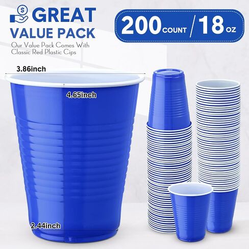 Zopeal 200 Pcs Plastic Cup Bulk 18 oz Disposable Tumblers Wedding Cups Hard Plastic Party Wine Cups Fancy Beverage Drinking Cups Soda Cups Cocktail Glasses for Wedding Birthday Christmas(Blue) in Kuwait