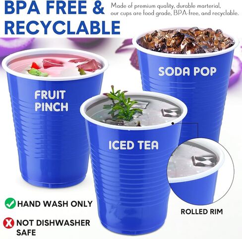 Zopeal 200 Pcs Plastic Cup Bulk 18 oz Disposable Tumblers Wedding Cups Hard Plastic Party Wine Cups Fancy Beverage Drinking Cups Soda Cups Cocktail Glasses for Wedding Birthday Christmas(Blue) in Kuwait