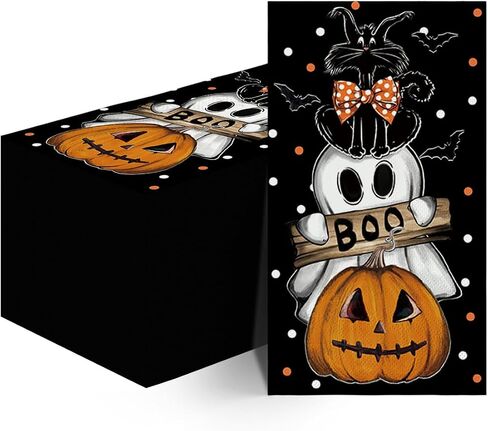 Horaldaily 100 Halloween Disposable Paper Decorative Guest Napkins, Orange Jack-O-Lantern Pumpkin Dots Ghost Cat Hand Towel for Party Lunch Dinner Kitchen Bathroom in Saudi Arabia