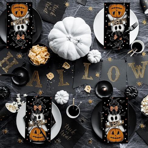 Horaldaily 100 Halloween Disposable Paper Decorative Guest Napkins, Orange Jack-O-Lantern Pumpkin Dots Ghost Cat Hand Towel for Party Lunch Dinner Kitchen Bathroom in Saudi Arabia