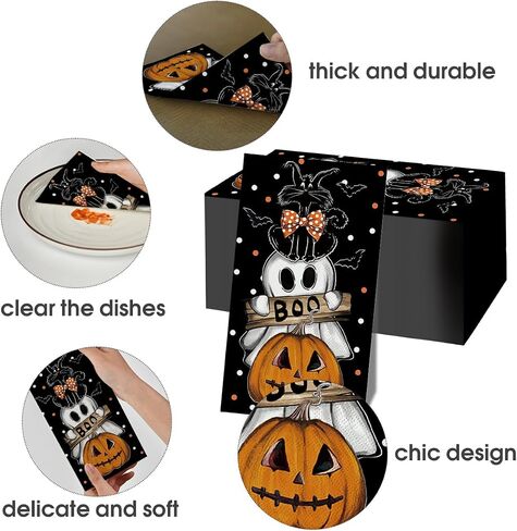 Horaldaily 100 Halloween Disposable Paper Decorative Guest Napkins, Orange Jack-O-Lantern Pumpkin Dots Ghost Cat Hand Towel for Party Lunch Dinner Kitchen Bathroom in Saudi Arabia