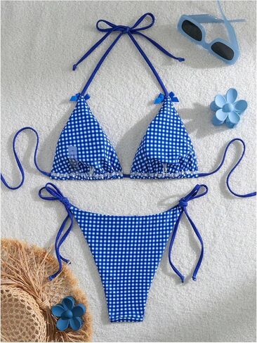 المرأة 2 قطعة Y2K القماش القطني طباعة القوس الجبهة بيكيني الرسن التعادل مجموعة البكيني مثلث مجموعة بحر ملابس السباحة ثوب السباحة in Kuwait