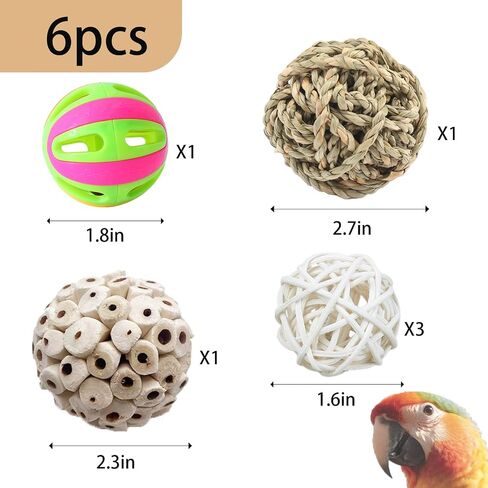 6Pcs Parakeet Toys, Natural Sola Balls Shredding Foot Parrot Chew Toys Bird Foraging Toys for Small Pets Conures Cockatiel Rabbit Guinea Pig Bunny Treats in Saudi Arabia