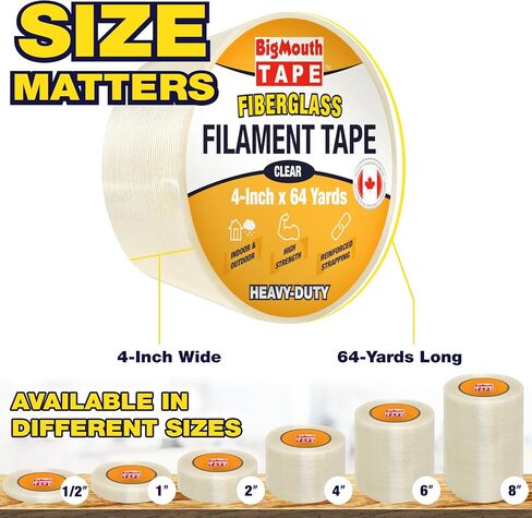 Fiberglass Tape, Available in 6 Sizes, Fiber Reinforced Packing Tape, Used for Heavy Duty Strapping, Fixing, Reinforcing, and Repairing 1/2-Inch x 64-Yards in Saudi Arabia