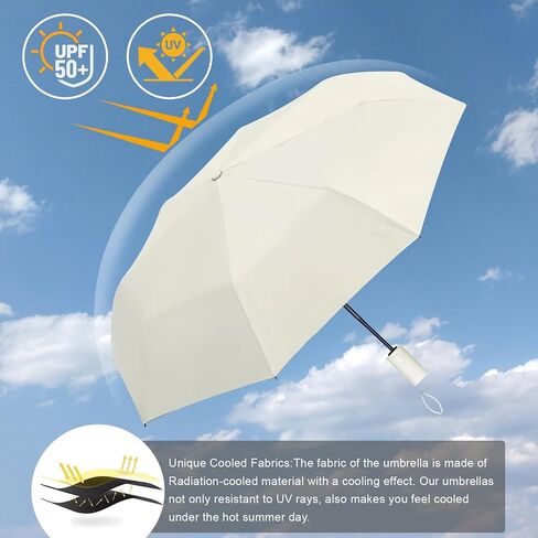 Umbrella UV Sun Umbrella Compact Folding Travel Umbrella Auto Open and Close for Windproof, Rainproof, UV Protection Parasol with Black Anti-UV Coating, Portable Umbrella for Men and Women in Saudi Arabia