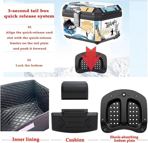 45L Motorcycle Trunk, Universal Motorcycle Top Case Tail Storage Box Topcase Bag with Lining, Backrest Cushion and Shock-Absorbing Bottom Plate, Maleta Maletero para Moto （ABS Material） in Saudi Arabia
