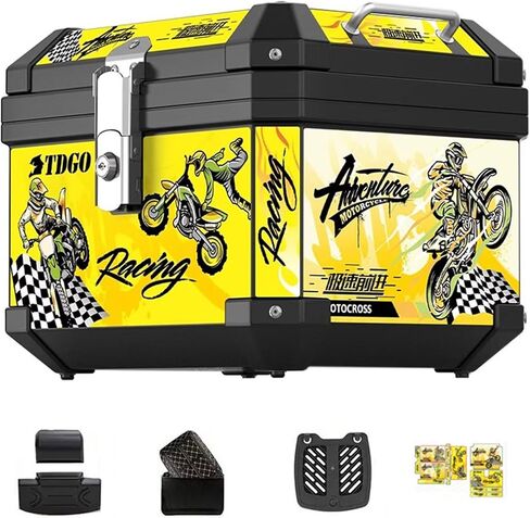 45L Motorcycle Trunk, Universal Motorcycle Top Case Tail Storage Box Topcase Bag with Lining, Backrest Cushion and Shock-Absorbing Bottom Plate, Maleta Maletero para Moto （ABS Material） in Saudi Arabia