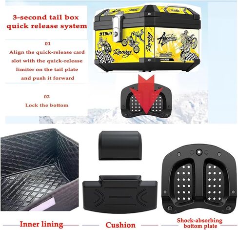 45L Motorcycle Trunk, Universal Motorcycle Top Case Tail Storage Box Topcase Bag with Lining, Backrest Cushion and Shock-Absorbing Bottom Plate, Maleta Maletero para Moto （ABS Material） in Saudi Arabia