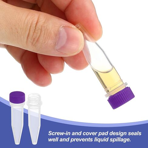 PATIKIL 1.5ml Plastic Cryogenic, 200Pcs Cryogenic Vial Screw Top Frozen Test Tube for Lab Laboratory Science, Purple Cap in Saudi Arabia