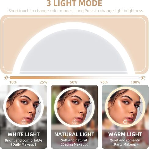 10x Magnifying Mirror with Light, 3 Color Modes Dimming Rechargeable Magnified Makeup Mirror with Magnification 10x, Large 6" Trave Make up Mirror with Stand & Suction Cups in Saudi Arabia