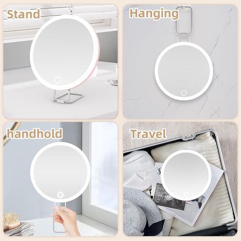 10x Magnifying Mirror with Light, 3 Color Modes Dimming Rechargeable Magnified Makeup Mirror with Magnification 10x, Large 6" Trave Make up Mirror with Stand & Suction Cups in Saudi Arabia