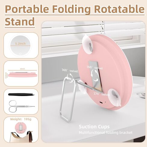 10x Magnifying Mirror with Light, 3 Color Modes Dimming Rechargeable Magnified Makeup Mirror with Magnification 10x, Large 6" Trave Make up Mirror with Stand & Suction Cups in Saudi Arabia