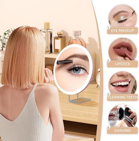 10x Magnifying Mirror with Light, 3 Color Modes Dimming Rechargeable Magnified Makeup Mirror with Magnification 10x, Large 6" Trave Make up Mirror with Stand & Suction Cups in Saudi Arabia