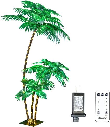 LIGHTSHARE Lighted 5FT Palm Tree Artificial Palm Tree 96LED Lights for Office Decoration Outdoor and Indoors Tiki Bar Christmas Patio Pool- Electric in Saudi Arabia