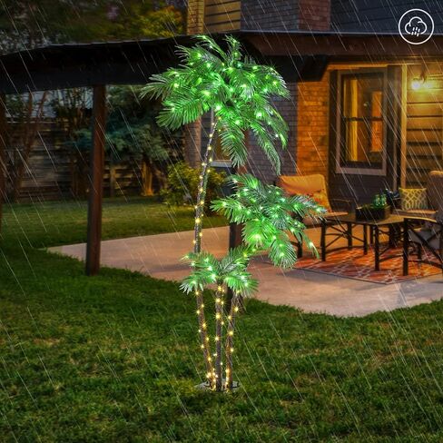 LIGHTSHARE Lighted 5FT Palm Tree Artificial Palm Tree 96LED Lights for Office Decoration Outdoor and Indoors Tiki Bar Christmas Patio Pool- Electric in Saudi Arabia