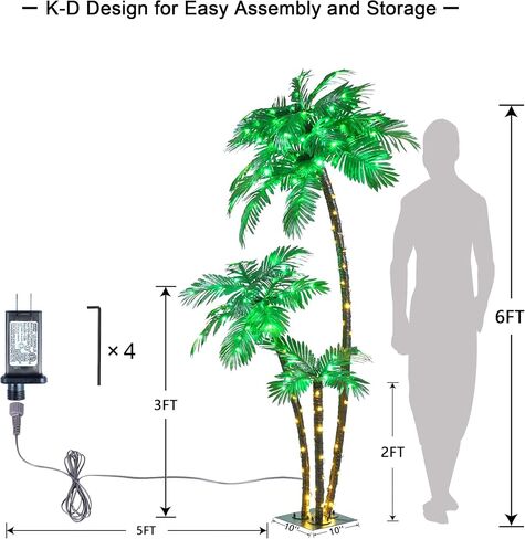 LIGHTSHARE Lighted 5FT Palm Tree Artificial Palm Tree 96LED Lights for Office Decoration Outdoor and Indoors Tiki Bar Christmas Patio Pool- Electric in Saudi Arabia