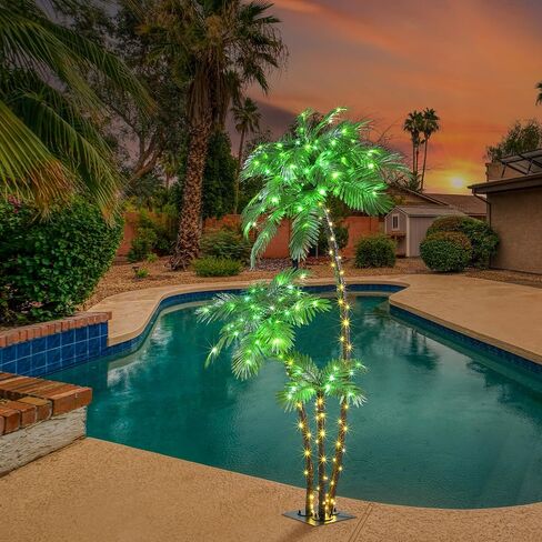 LIGHTSHARE Lighted 5FT Palm Tree Artificial Palm Tree 96LED Lights for Office Decoration Outdoor and Indoors Tiki Bar Christmas Patio Pool- Electric in Saudi Arabia