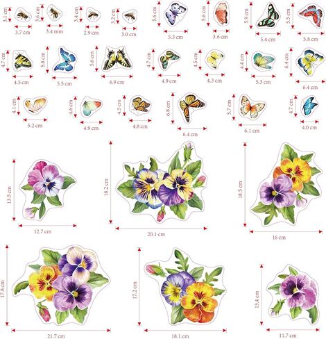 54 Pieces Pansy Window Stickers Butterfly Flowers Window Clings Anti-Collision Window Decals Removable Spring Summer Glass Window Decorations Vinyl Spring Window Decals Double-Side 8 Sheets in Saudi Arabia