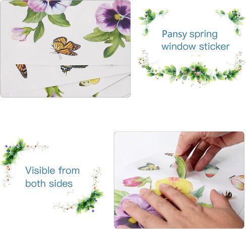 54 Pieces Pansy Window Stickers Butterfly Flowers Window Clings Anti-Collision Window Decals Removable Spring Summer Glass Window Decorations Vinyl Spring Window Decals Double-Side 8 Sheets in Saudi Arabia
