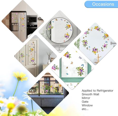54 Pieces Pansy Window Stickers Butterfly Flowers Window Clings Anti-Collision Window Decals Removable Spring Summer Glass Window Decorations Vinyl Spring Window Decals Double-Side 8 Sheets in Saudi Arabia