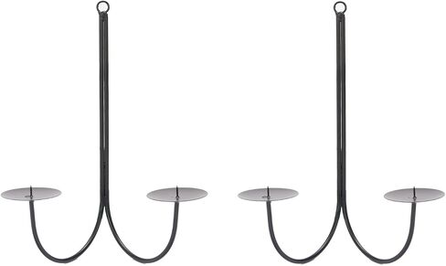 Metal Wall Candle Sconces Holder - Modern Candle Sconces Wall Decor Set of 2, Hanging Wall Candle Holder for Fireplace Hallway Living Room farmhouse Stairway Wall Decor - Black CS002 in Saudi Arabia
