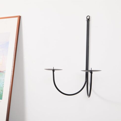 Metal Wall Candle Sconces Holder - Modern Candle Sconces Wall Decor Set of 2, Hanging Wall Candle Holder for Fireplace Hallway Living Room farmhouse Stairway Wall Decor - Black CS002 in Saudi Arabia
