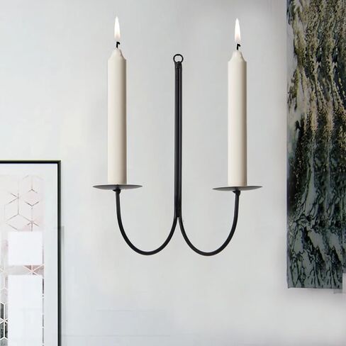Metal Wall Candle Sconces Holder - Modern Candle Sconces Wall Decor Set of 2, Hanging Wall Candle Holder for Fireplace Hallway Living Room farmhouse Stairway Wall Decor - Black CS002 in Saudi Arabia