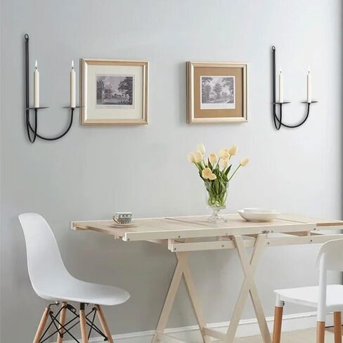 Metal Wall Candle Sconces Holder - Modern Candle Sconces Wall Decor Set of 2, Hanging Wall Candle Holder for Fireplace Hallway Living Room farmhouse Stairway Wall Decor - Black CS002 in Saudi Arabia