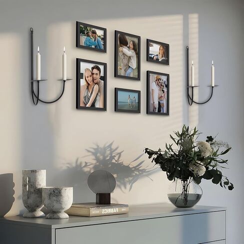 Metal Wall Candle Sconces Holder - Modern Candle Sconces Wall Decor Set of 2, Hanging Wall Candle Holder for Fireplace Hallway Living Room farmhouse Stairway Wall Decor - Black CS002 in Saudi Arabia