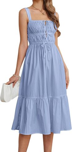 GLNEGE Women's Summer Midi Dress Casual Flowy Sleeveless Dresses 2024 Square Neck Solid Color A Line Sundresses in Saudi Arabia