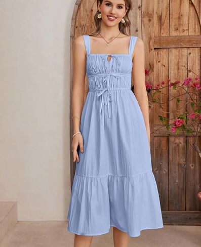 GLNEGE Women's Summer Midi Dress Casual Flowy Sleeveless Dresses 2024 Square Neck Solid Color A Line Sundresses in Saudi Arabia