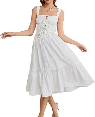 GLNEGE Women's Summer Midi Dress Casual Flowy Sleeveless Dresses 2024 Square Neck Solid Color A Line Sundresses in Saudi Arabia