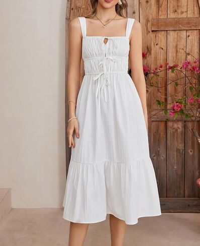 GLNEGE Women's Summer Midi Dress Casual Flowy Sleeveless Dresses 2024 Square Neck Solid Color A Line Sundresses in Saudi Arabia