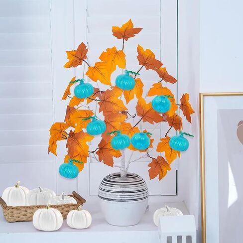 12Pcs Fall Glass Ornament Thanksgiving Small Tree Maple Leaf Hanging Glass Ornament for Fall Thanksgiving Tree, Table, Party Hanging Autumn Harvest Farmhouse Home Decorations (Maple Leaf) in Saudi Arabia