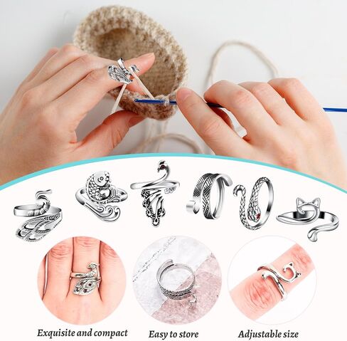 6 Pcs Crochet Ring, Adjustable Handmade Yarn Crochet Tension Ring for Crocheting, Crochet Ring Finger Gift for Mom in Kuwait