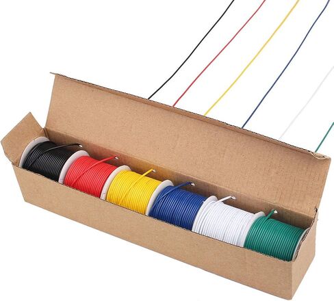 سلك مجدول 22AWG من LotFancy، 6 ألوان (26 قدمًا/8 متر لكل منهما) سلك كهربائي، مدرج في قائمة UL، طقم أسلاك ربط نحاسية معلب 22 مقياس 300 فولت DIY، مرن، معزول بالبولي فينيل كلوريد in Saudi Arabia
