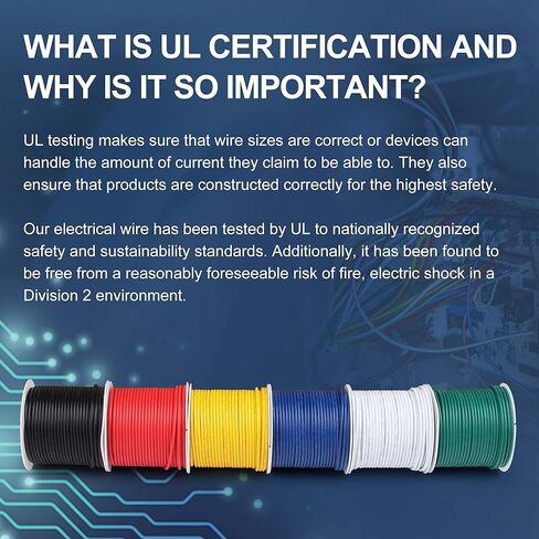 سلك مجدول 22AWG من LotFancy، 6 ألوان (26 قدمًا/8 متر لكل منهما) سلك كهربائي، مدرج في قائمة UL، طقم أسلاك ربط نحاسية معلب 22 مقياس 300 فولت DIY، مرن، معزول بالبولي فينيل كلوريد in Kuwait